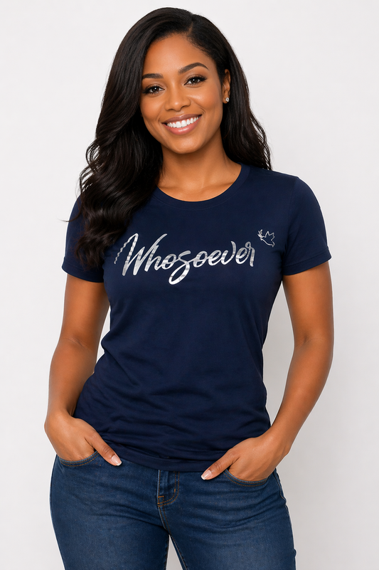 Whosoever Signature Tee - Navy & Metallic Silver